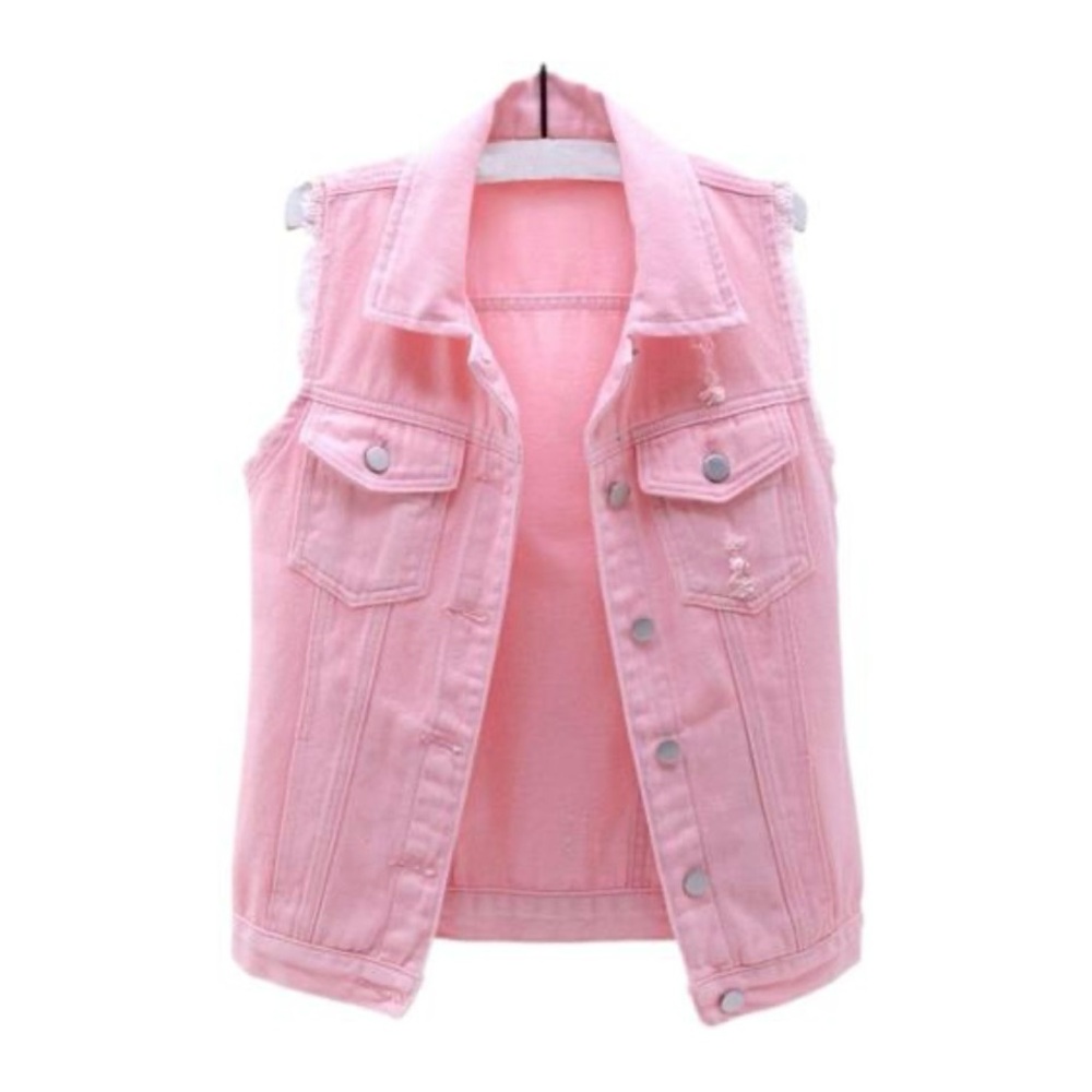 Pink Denim Sleeveless Jacket